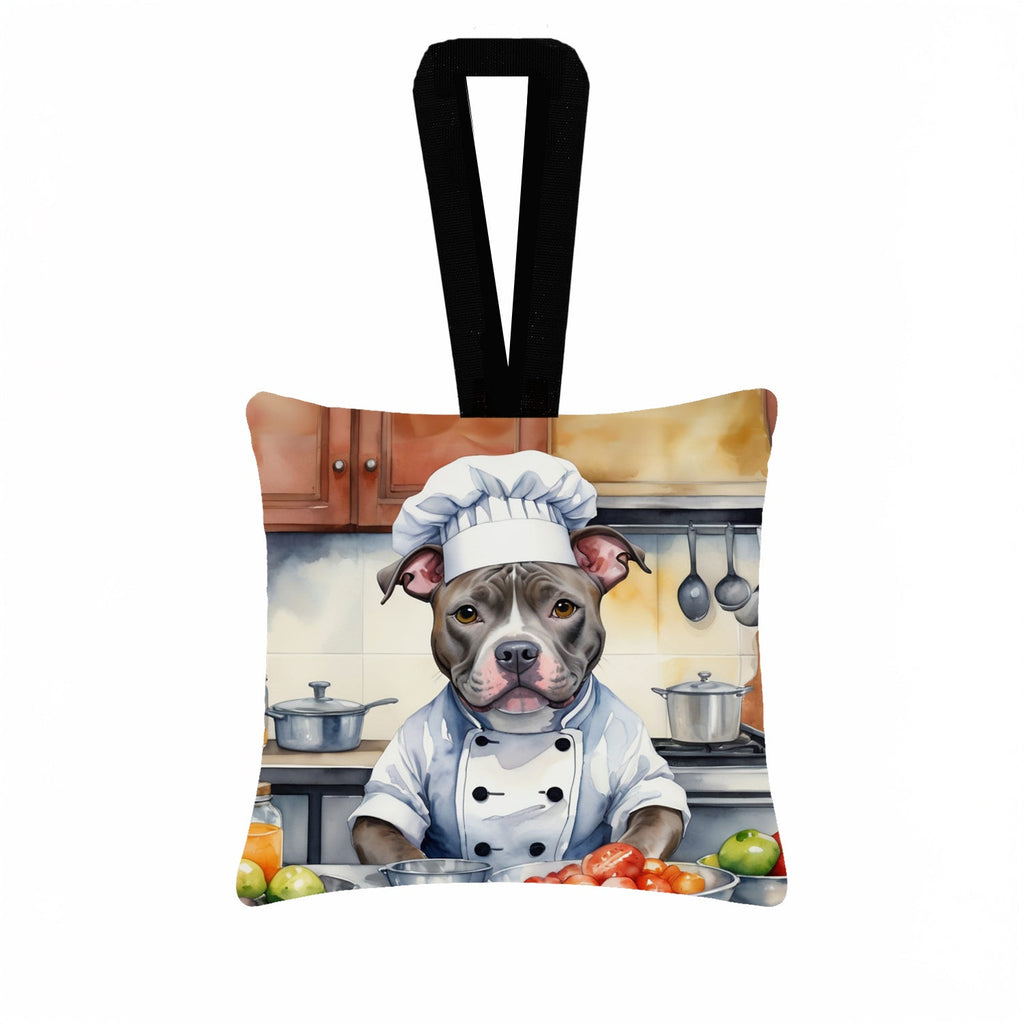 Pit Bull Terrier The Chef Hanging Square Fabric Ornament 3.5 × 3.5 Decorative Door-Knob & Tree Hanger, Soft Fabric