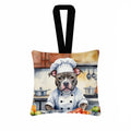 Pit Bull Terrier The Chef Hanging Square Fabric Ornament 3.5 × 3.5 Decorative Door-Knob & Tree Hanger, Soft Fabric