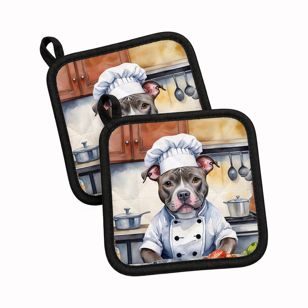 Pit Bull Terrier The Chef Pot Holder Set of 2 Heat Resistant Quilted Hot Pads 7.5 x 7.5 Inch, Insulated Kitchen Trivets for Cooking & Baking