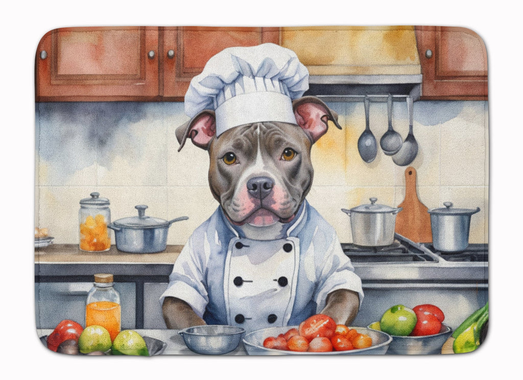 Pit Bull Terrier The Chef Memory Foam Kitchen Mat Machine Washable Anti-Fatigue Cushion Comfort Bath or Kitchen Rug