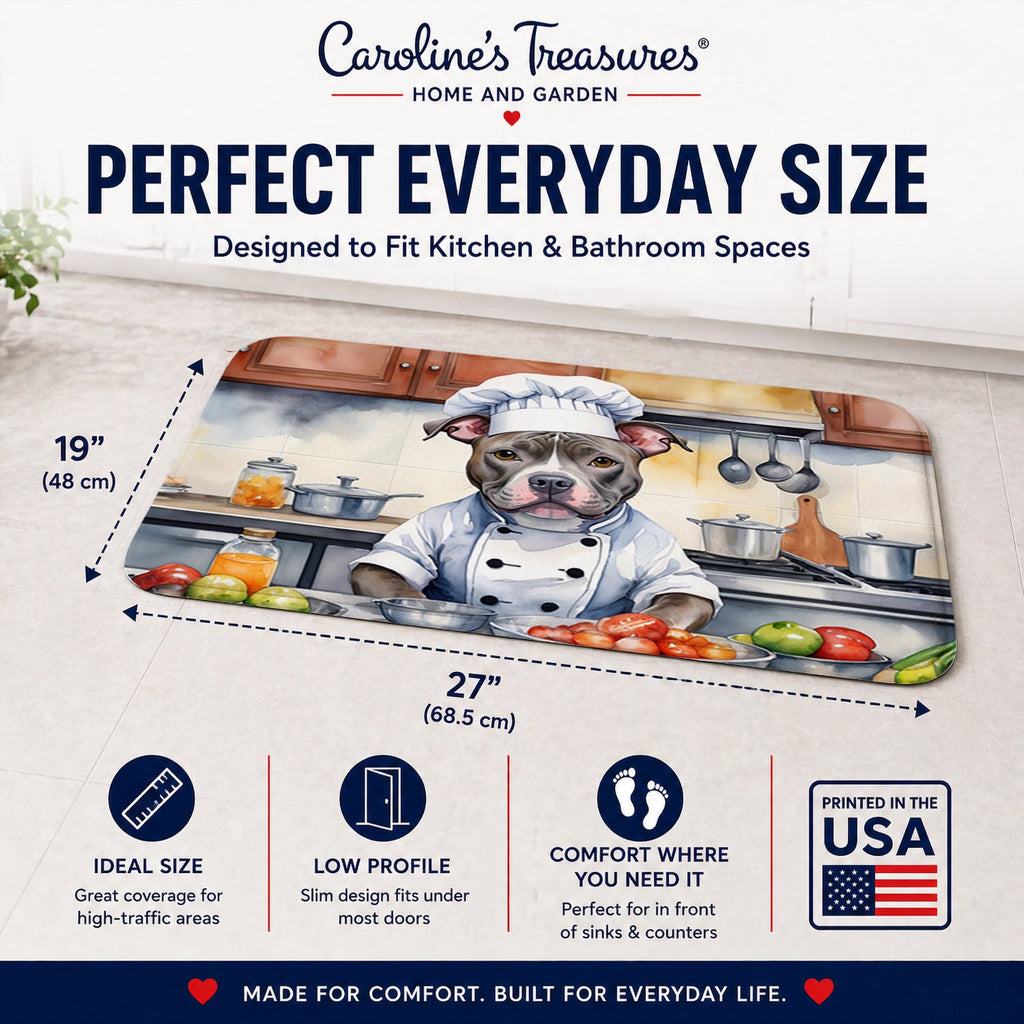 Pit Bull Terrier The Chef Memory Foam Kitchen Mat Machine Washable Anti-Fatigue Cushion Comfort Bath or Kitchen Rug