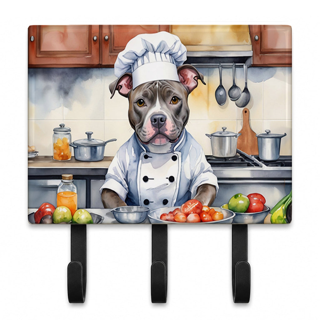 Pit Bull Terrier The Chef Leash or Key Holder Wall Hooks, Coat Rack Wall Mount, for Hanging Keys, Towels, Aprons, Leashes
