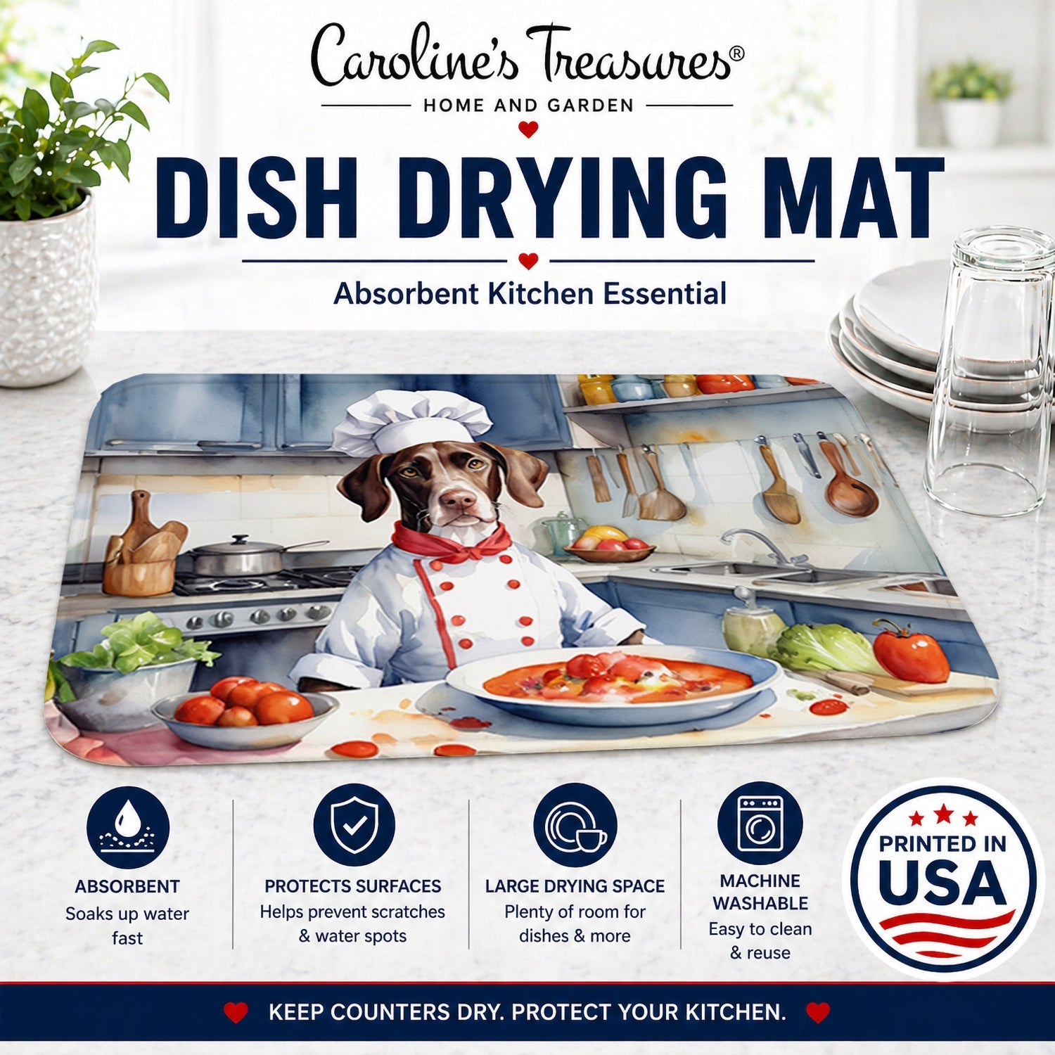 Pointer The Chef Dish Drying Mat Absorbent Dish Drying Mat Pad for Kitchen Counter Dish Drainer Mat for Countertop, 14 x 21", Multicolor