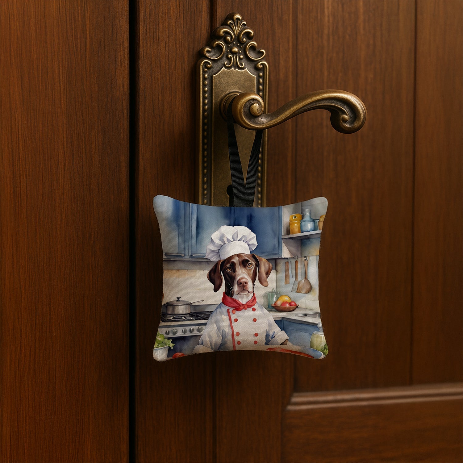Pointer The Chef Hanging Square Fabric Ornament 3.5 × 3.5 Decorative Door-Knob & Tree Hanger, Soft Fabric