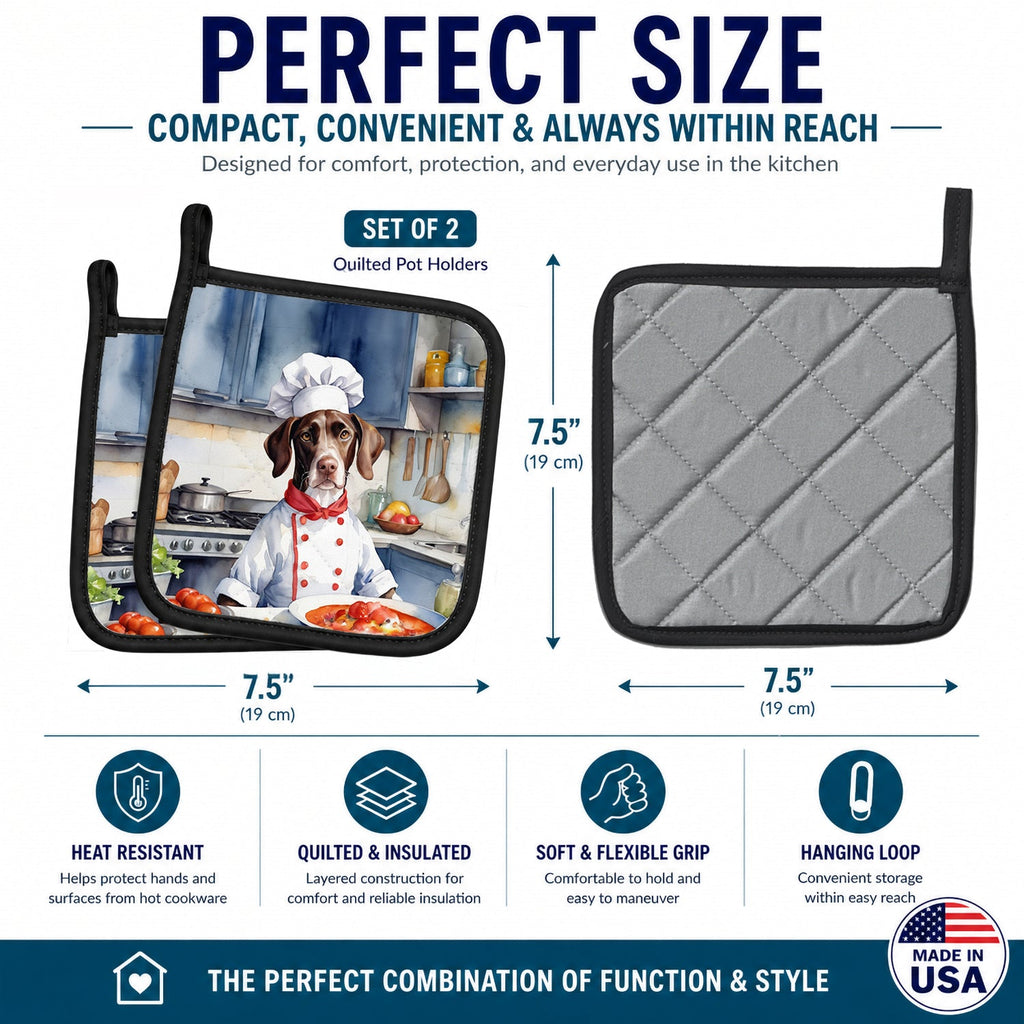 Pointer The Chef Pot Holder Set of 2 Heat Resistant Quilted Hot Pads 7.5 x 7.5 Inch, Insulated Kitchen Trivets for Cooking & Baking