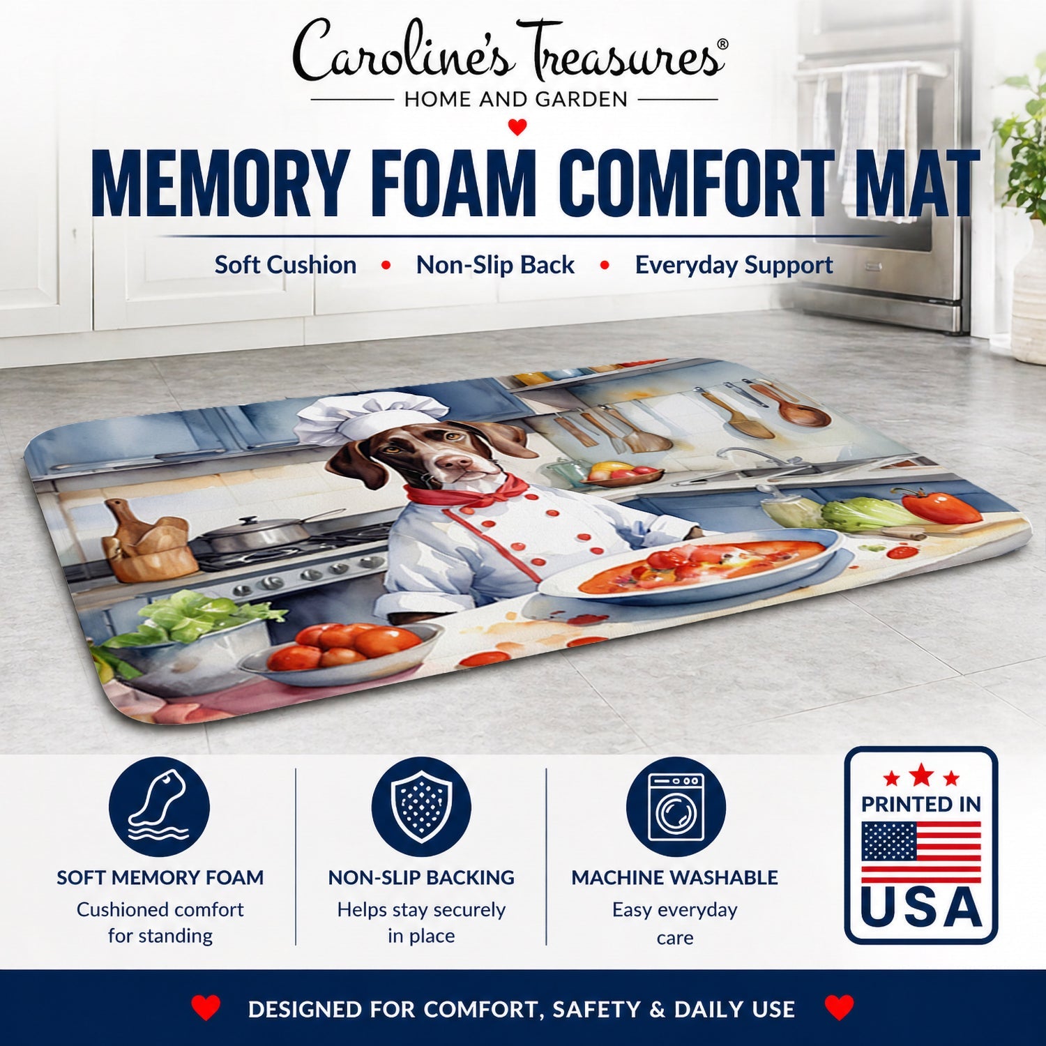 Pointer The Chef Memory Foam Kitchen Mat Machine Washable Anti-Fatigue Cushion Comfort Bath or Kitchen Rug