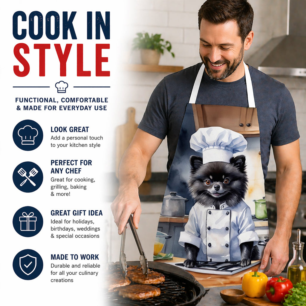 Pomeranian The Chef Apron Cooking Kitchen Server Baking Crafts Gardening for Adult Women Men, Unisex, Large, Multicolor