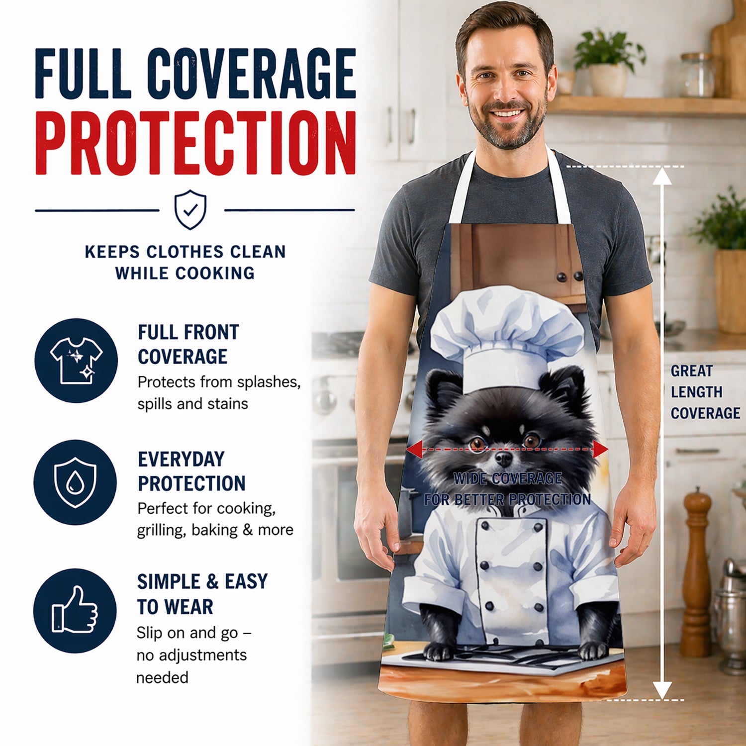 Pomeranian The Chef Apron Cooking Kitchen Server Baking Crafts Gardening for Adult Women Men, Unisex, Large, Multicolor