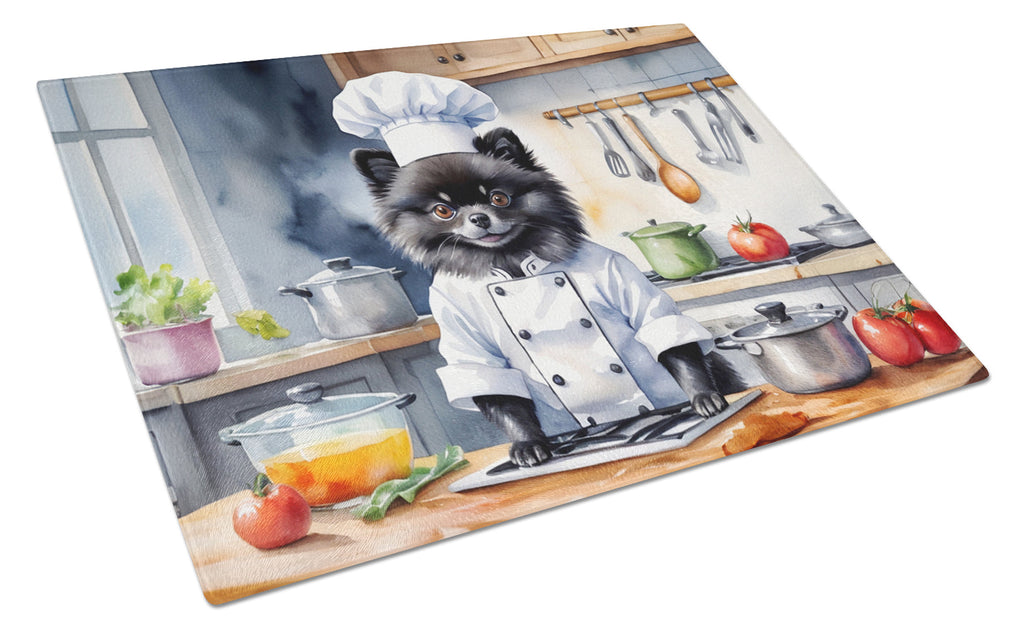 Pomeranian The Chef Cutting Board Tempered Glass Kitchen Cutting Surface, Heat Resistant Chopping, Non-Slip Feet, Food Prep & Serving