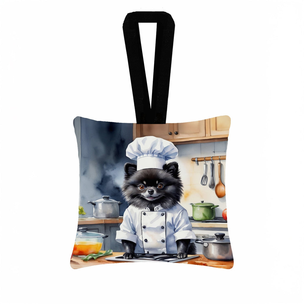 Pomeranian The Chef Hanging Square Fabric Ornament 3.5 × 3.5 Decorative Door-Knob & Tree Hanger, Soft Fabric