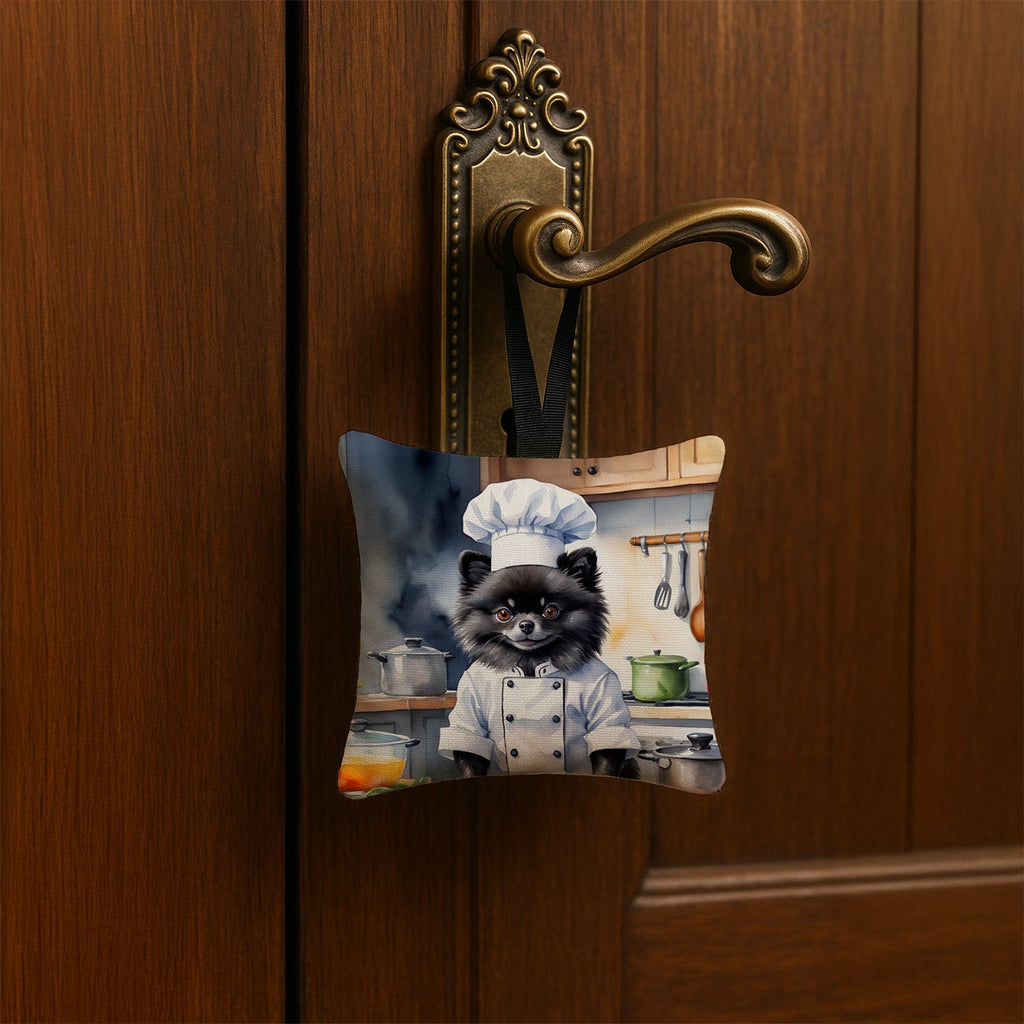 Pomeranian The Chef Hanging Square Fabric Ornament 3.5 × 3.5 Decorative Door-Knob & Tree Hanger, Soft Fabric