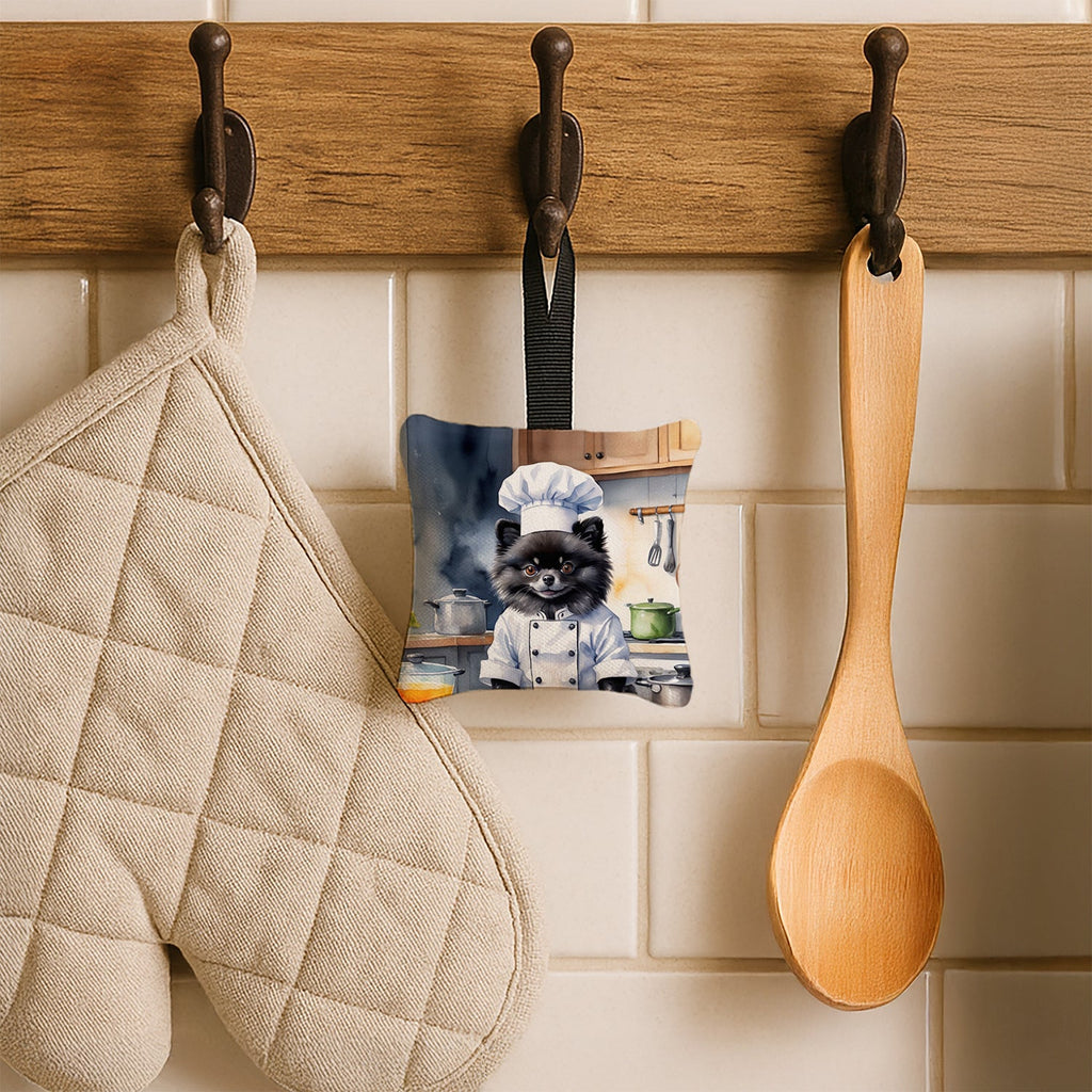 Pomeranian The Chef Hanging Square Fabric Ornament 3.5 × 3.5 Decorative Door-Knob & Tree Hanger, Soft Fabric