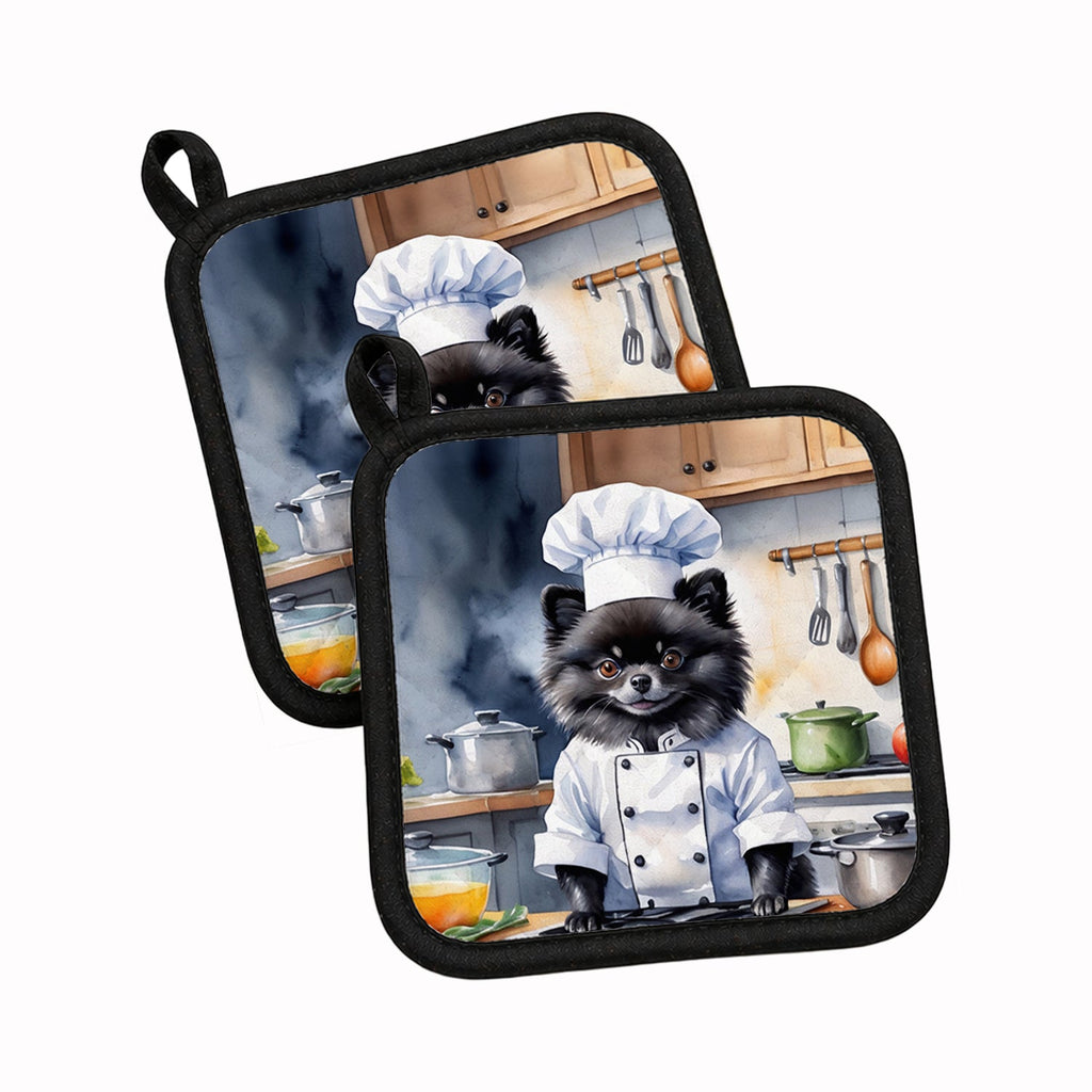 Pomeranian The Chef Pot Holder Set of 2 Heat Resistant Quilted Hot Pads 7.5 x 7.5 Inch, Insulated Kitchen Trivets for Cooking & Baking