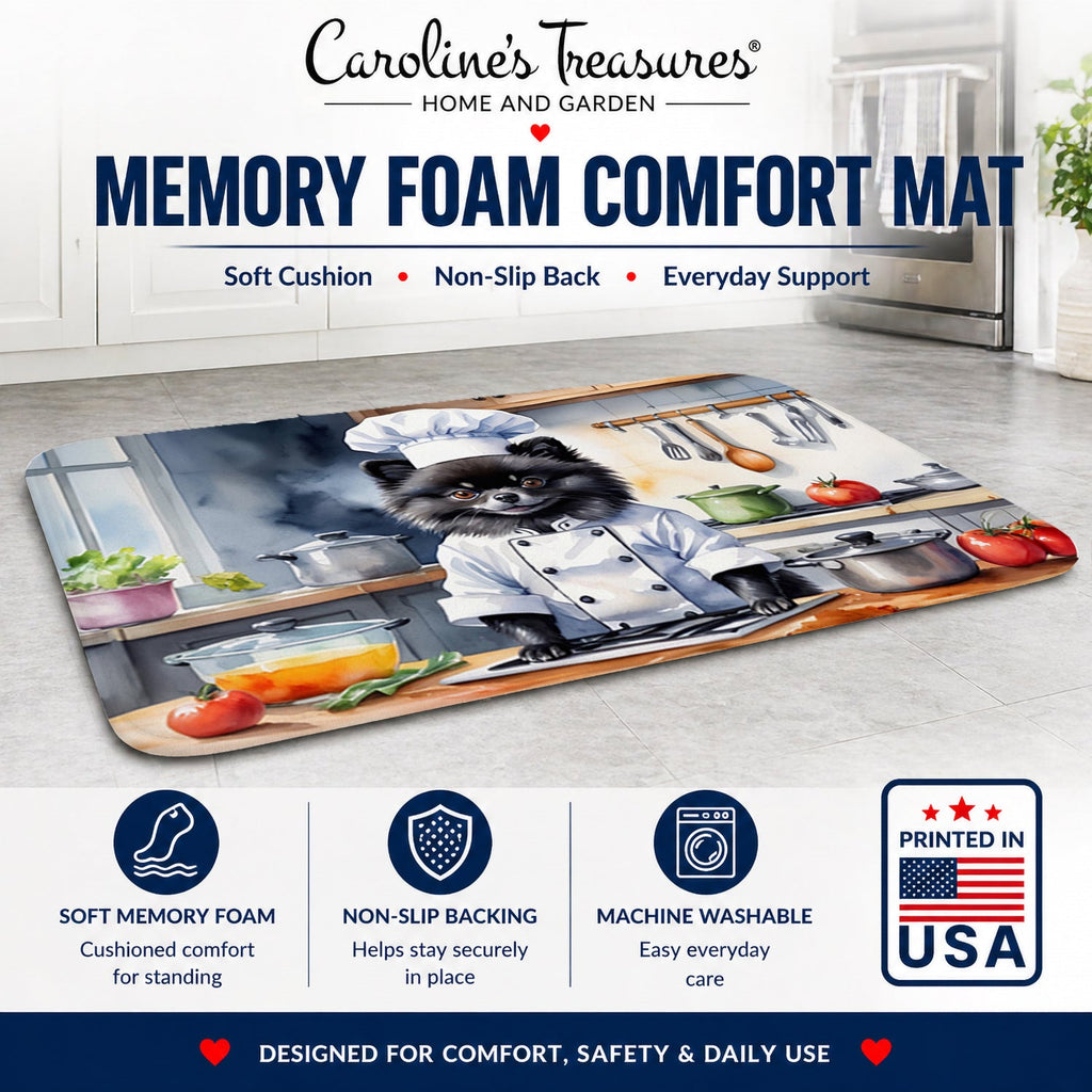 Pomeranian The Chef Memory Foam Kitchen Mat Machine Washable Anti-Fatigue Cushion Comfort Bath or Kitchen Rug
