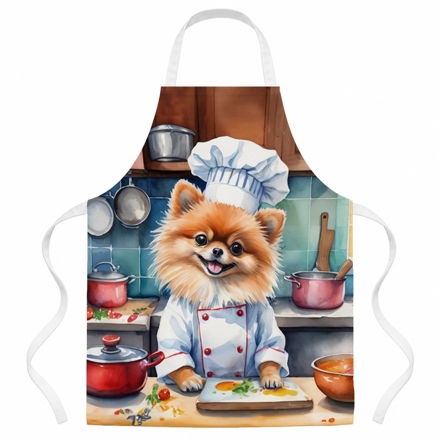 Pomeranian The Chef Apron Cooking Kitchen Server Baking Crafts Gardening for Adult Women Men, Unisex, Large, Multicolor