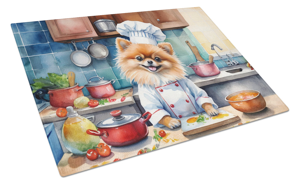 Pomeranian The Chef Cutting Board Tempered Glass Kitchen Cutting Surface, Heat Resistant Chopping, Non-Slip Feet, Food Prep & Serving