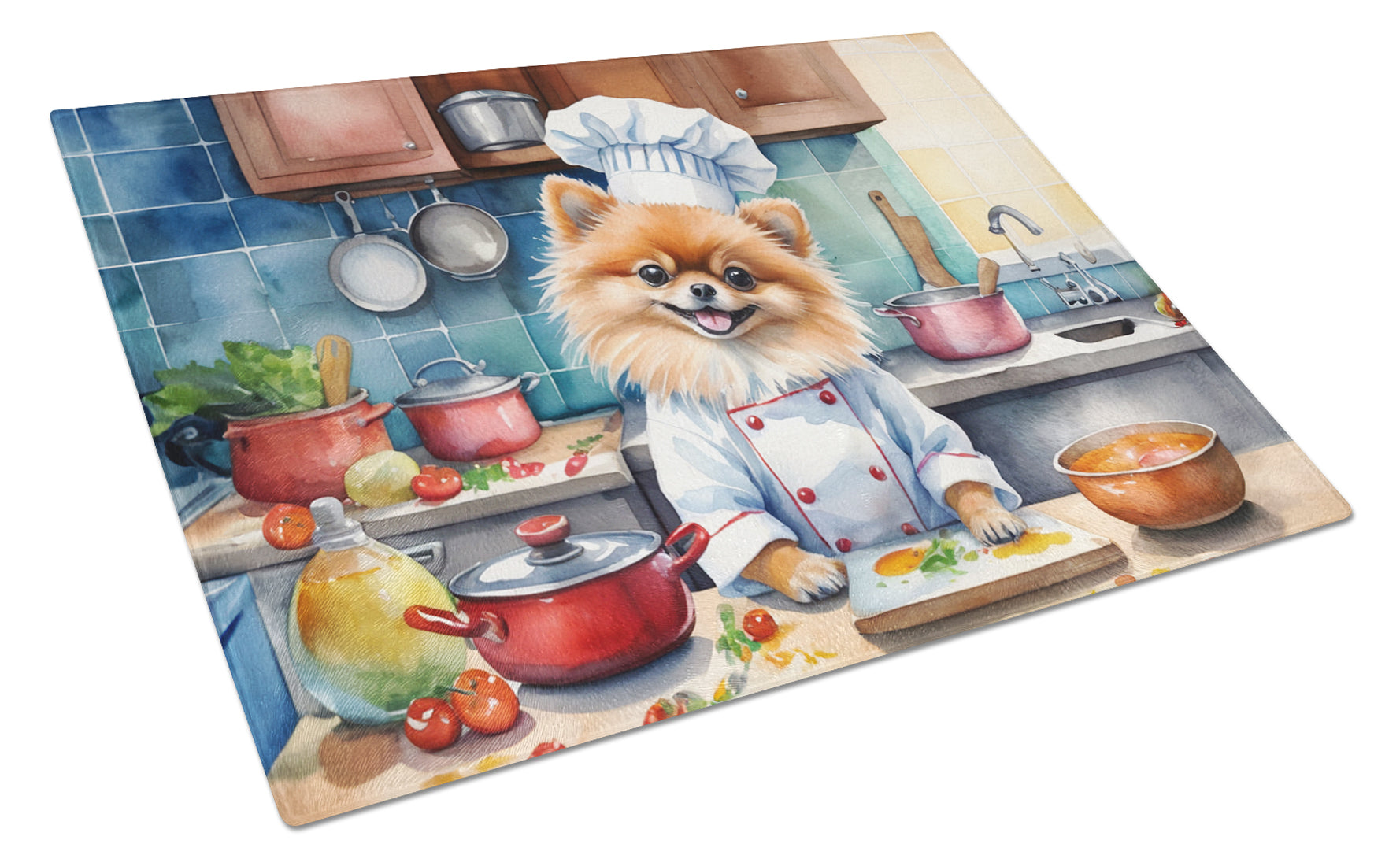 Pomeranian The Chef Cutting Board Tempered Glass Kitchen Cutting Surface, Heat Resistant Chopping, Non-Slip Feet, Food Prep & Serving