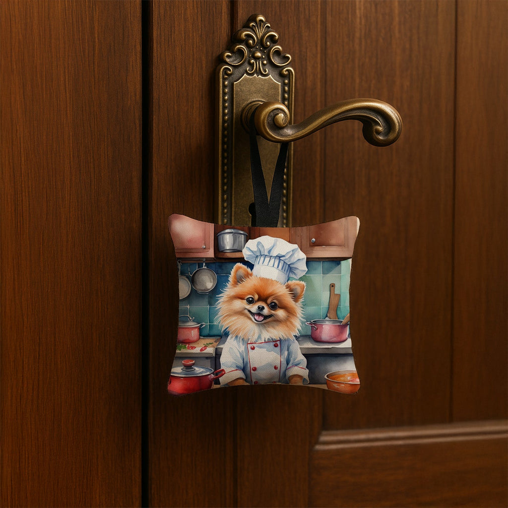 Pomeranian The Chef Hanging Square Fabric Ornament 3.5 × 3.5 Decorative Door-Knob & Tree Hanger, Soft Fabric
