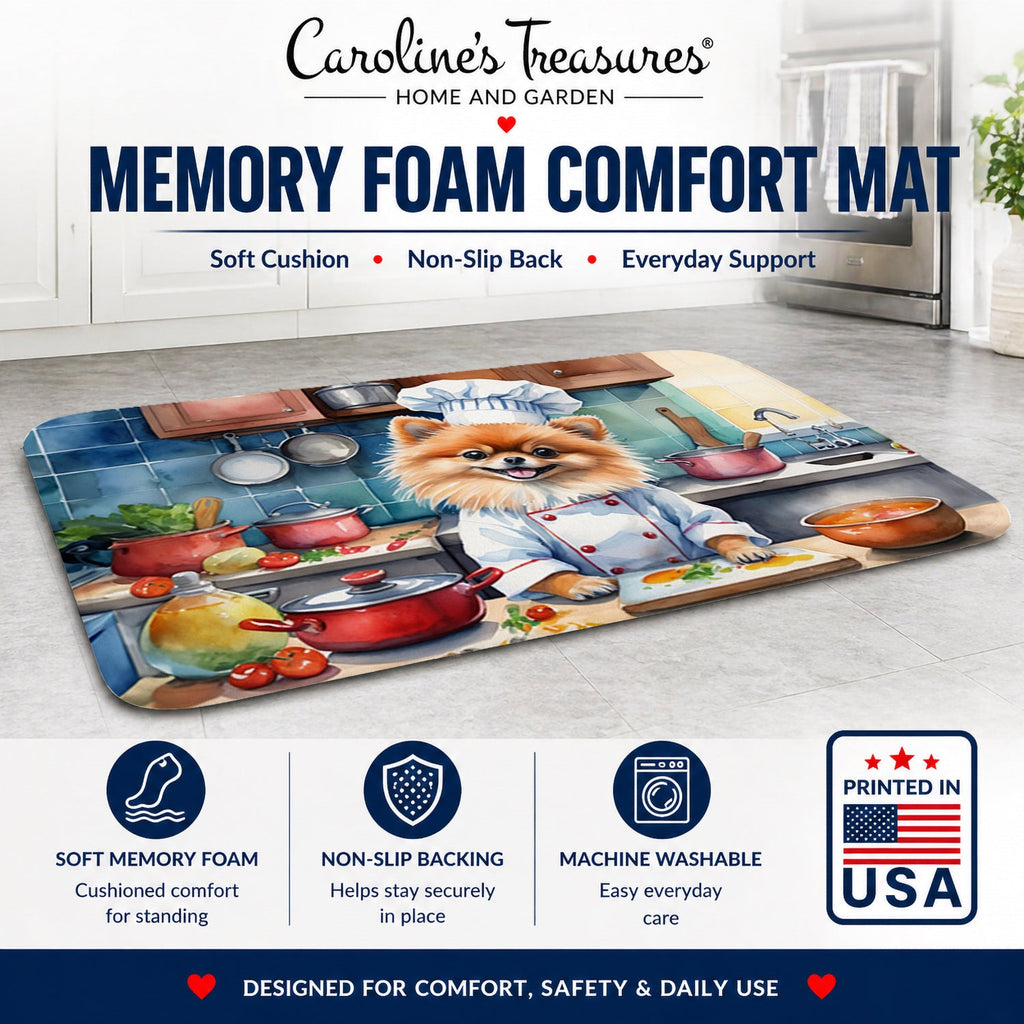 Pomeranian The Chef Memory Foam Kitchen Mat Machine Washable Anti-Fatigue Cushion Comfort Bath or Kitchen Rug