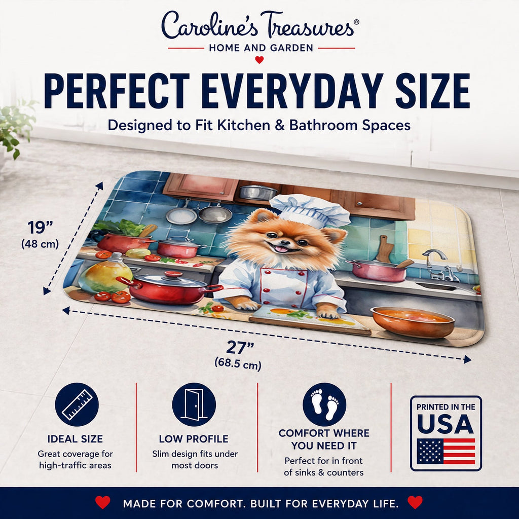 Pomeranian The Chef Memory Foam Kitchen Mat Machine Washable Anti-Fatigue Cushion Comfort Bath or Kitchen Rug