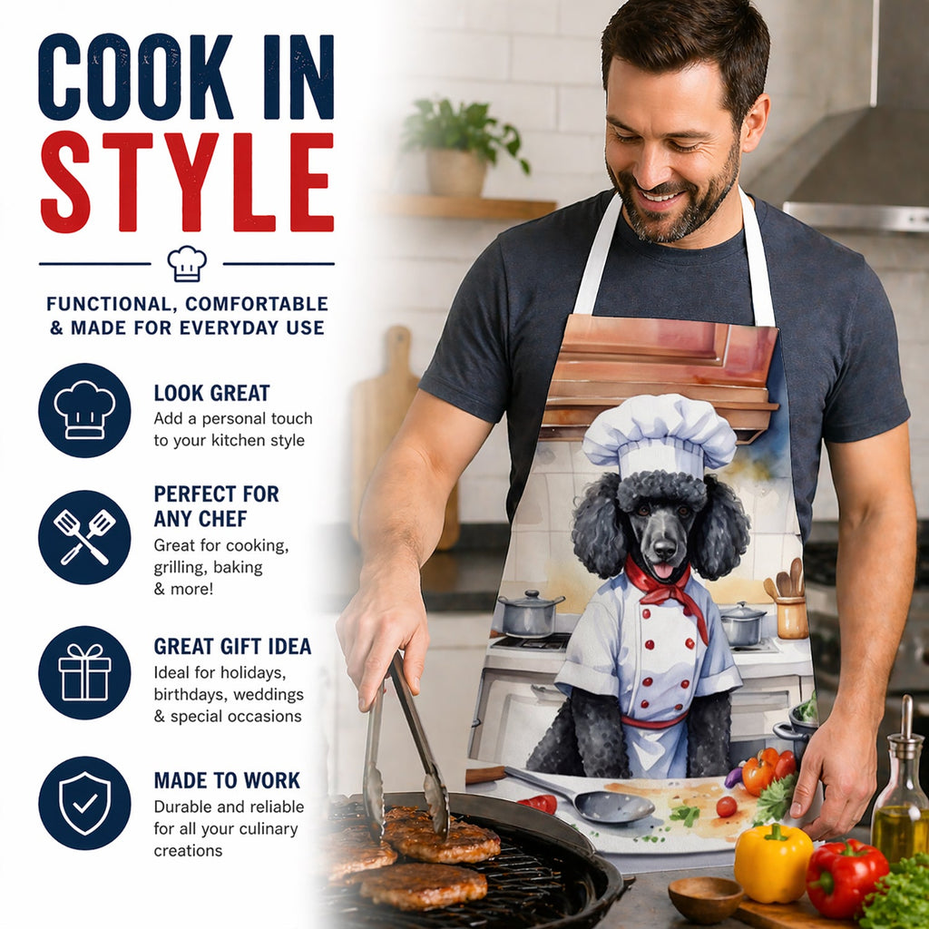 Black Poodle The Chef Apron Cooking Kitchen Server Baking Crafts Gardening for Adult Women Men, Unisex, Large, Multicolor