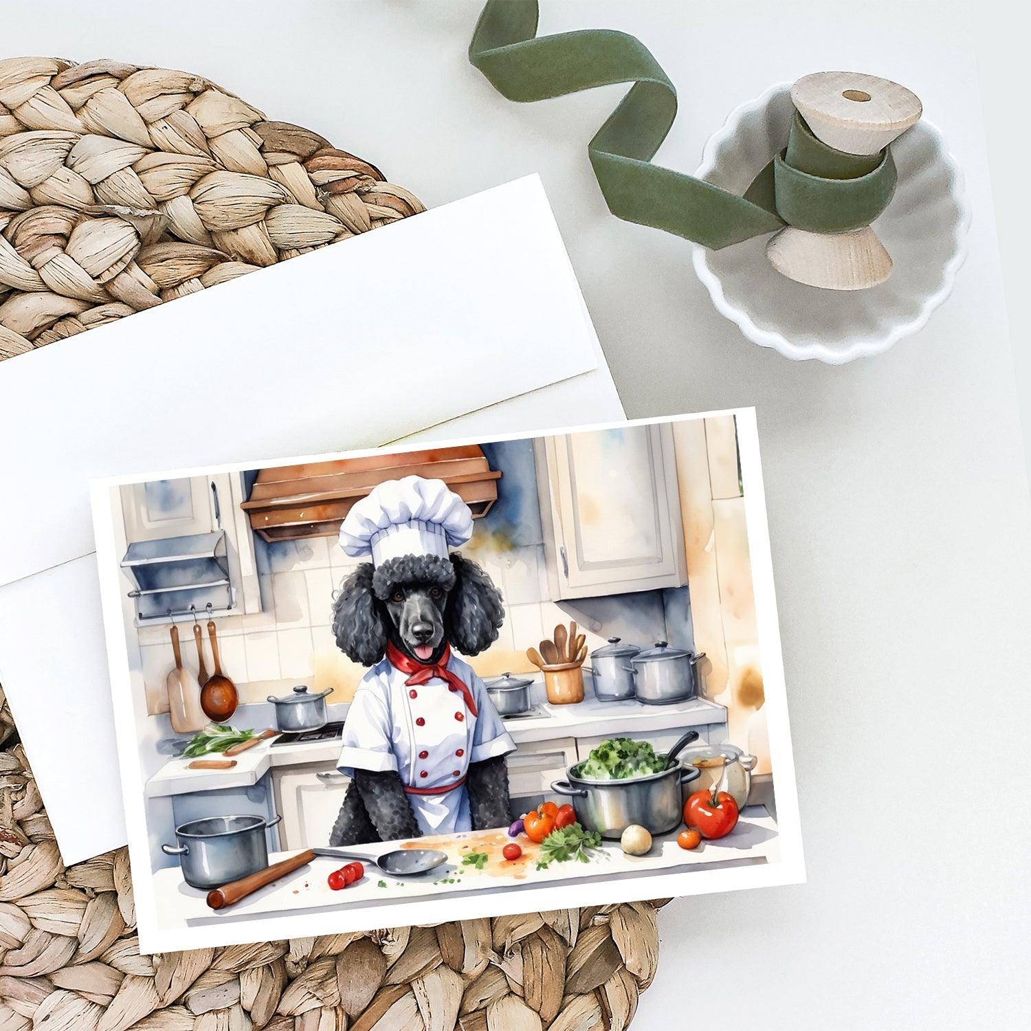 Black Poodle The Chef Greeting Cards Pack of 8 Blank Cards with Envelopes Whimsical A7 Size 5x7