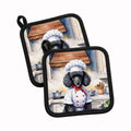 Black Poodle The Chef Pot Holder Set of 2 Heat Resistant Quilted Hot Pads 7.5 x 7.5 Inch, Insulated Kitchen Trivets for Cooking & Baking