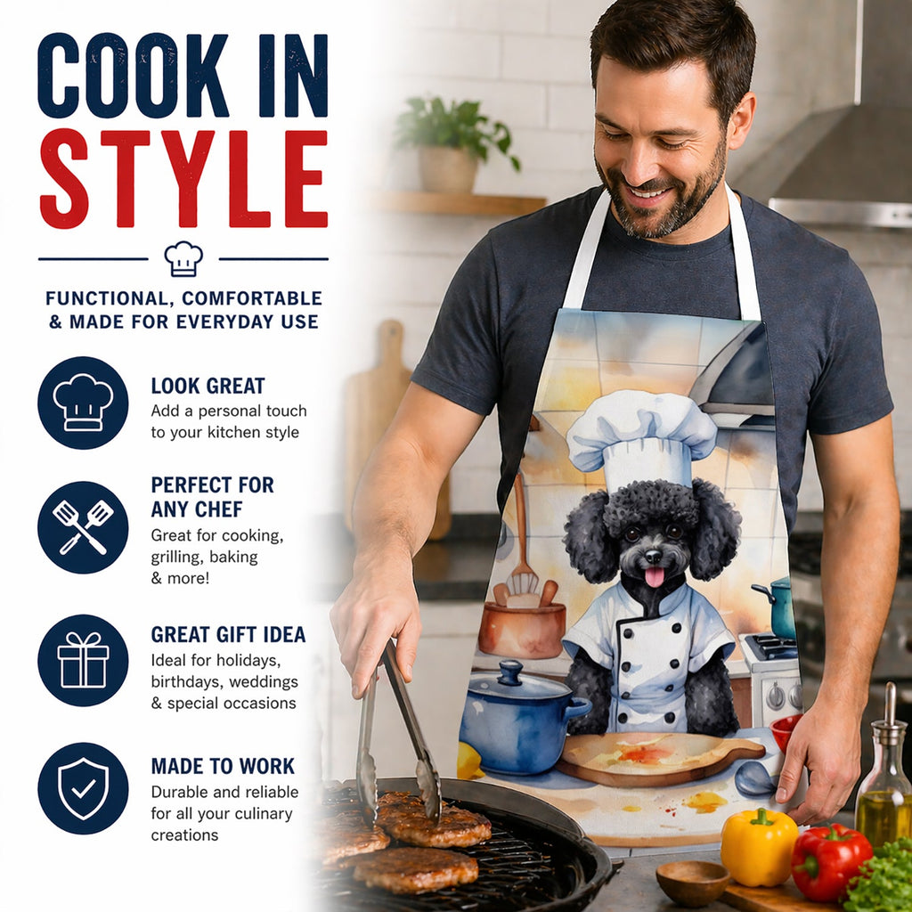 Black Poodle The Chef Apron Cooking Kitchen Server Baking Crafts Gardening for Adult Women Men, Unisex, Large, Multicolor