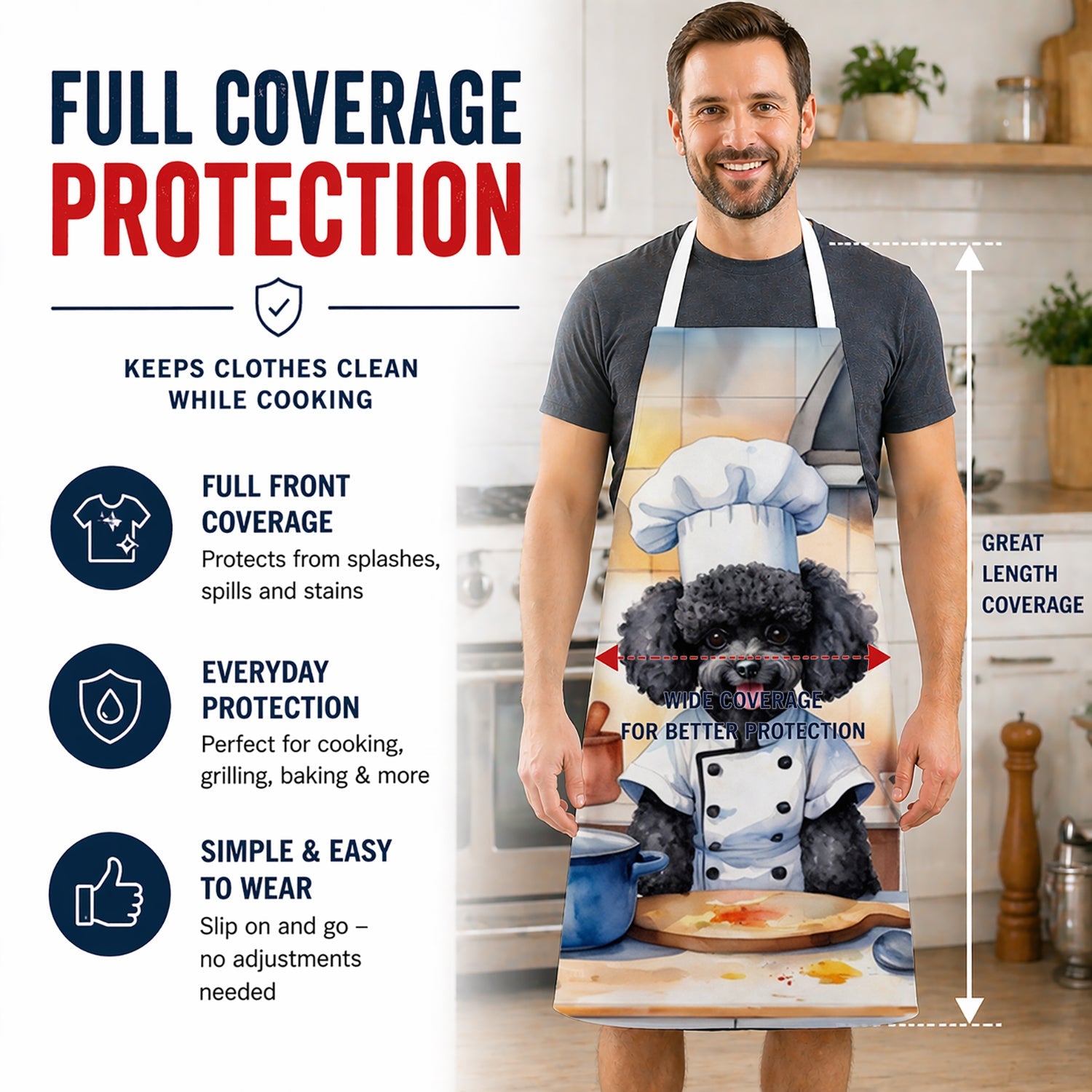 Black Poodle The Chef Apron Cooking Kitchen Server Baking Crafts Gardening for Adult Women Men, Unisex, Large, Multicolor
