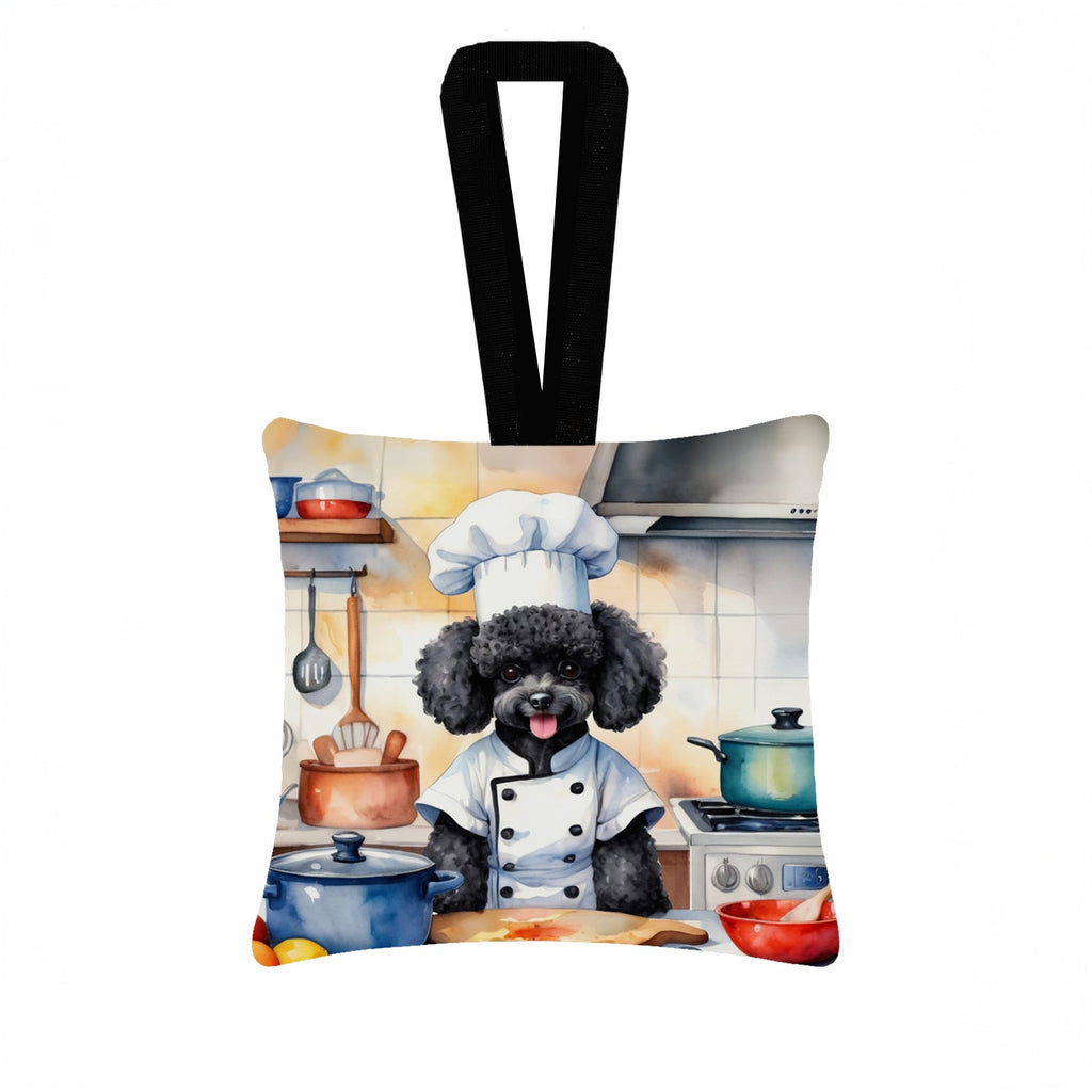 Black Poodle The Chef Hanging Square Fabric Ornament 3.5 × 3.5 Decorative Door-Knob & Tree Hanger, Soft Fabric