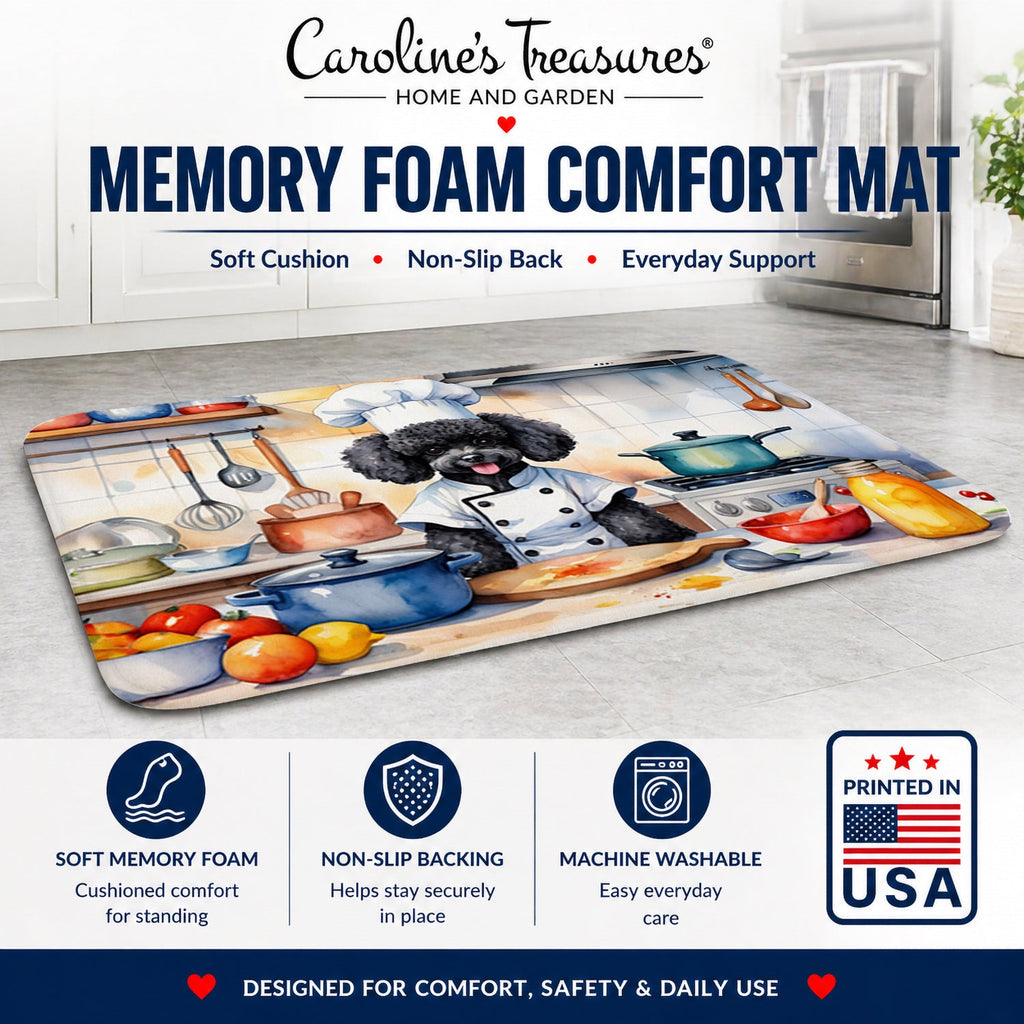 Black Poodle The Chef Memory Foam Kitchen Mat Machine Washable Anti-Fatigue Cushion Comfort Bath or Kitchen Rug