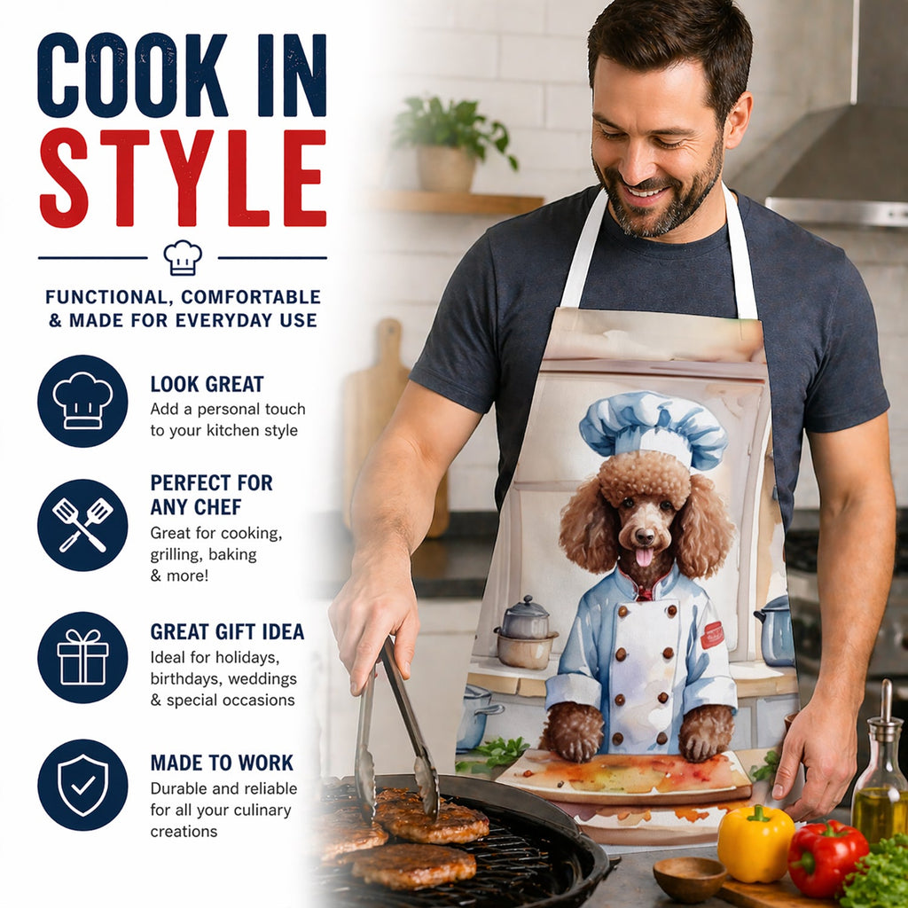 Chocolate Poodle The Chef Apron Cooking Kitchen Server Baking Crafts Gardening for Adult Women Men, Unisex, Large, Multicolor
