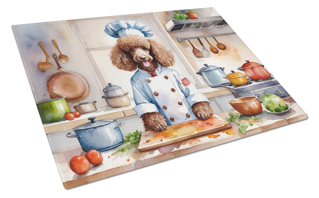 Chocolate Poodle The Chef Cutting Board Tempered Glass Kitchen Cutting Surface, Heat Resistant Chopping, Non-Slip Feet, Food Prep & Serving
