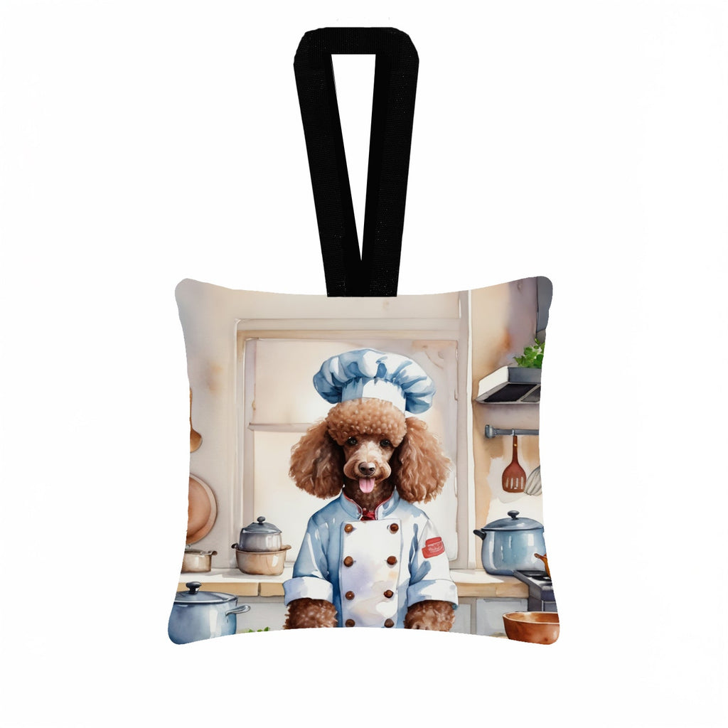 Chocolate Poodle The Chef Hanging Square Fabric Ornament 3.5 × 3.5 Decorative Door-Knob & Tree Hanger, Soft Fabric