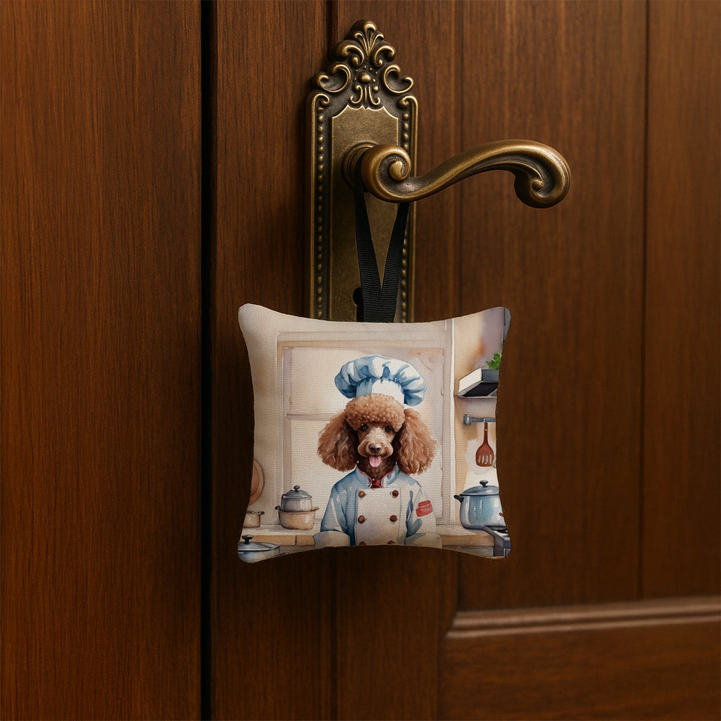 Chocolate Poodle The Chef Hanging Square Fabric Ornament 3.5 × 3.5 Decorative Door-Knob & Tree Hanger, Soft Fabric