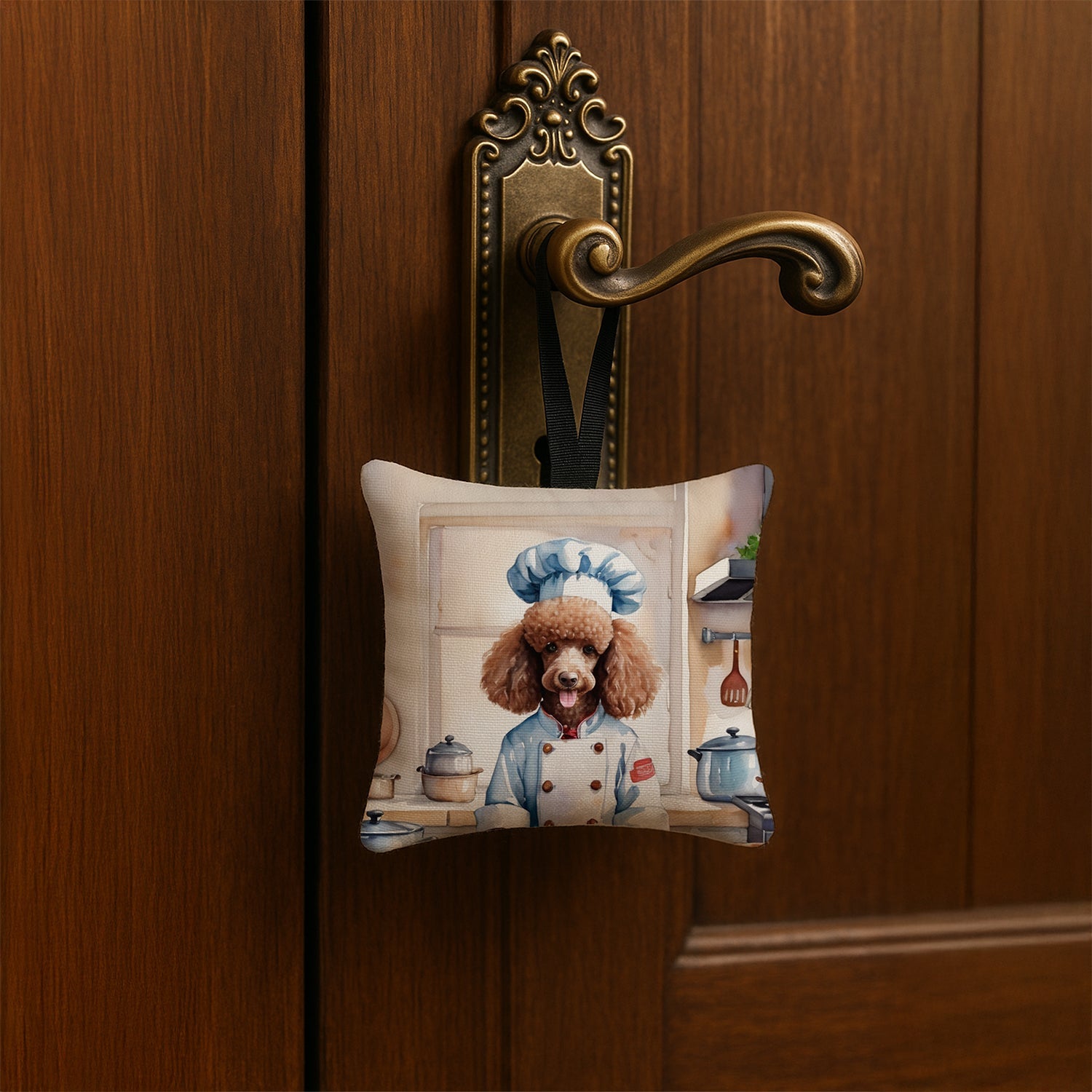 Chocolate Poodle The Chef Hanging Square Fabric Ornament 3.5 × 3.5 Decorative Door-Knob & Tree Hanger, Soft Fabric