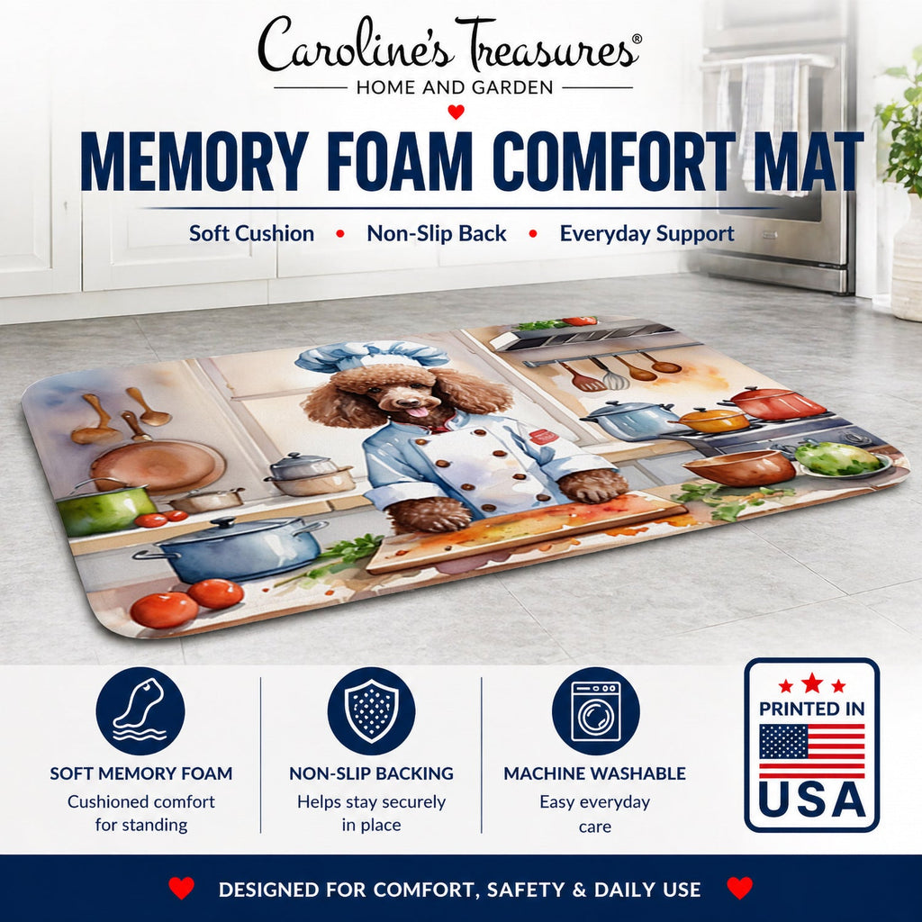Chocolate Poodle The Chef Memory Foam Kitchen Mat Machine Washable Anti-Fatigue Cushion Comfort Bath or Kitchen Rug