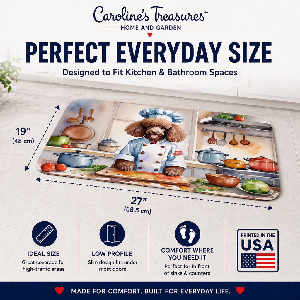 Chocolate Poodle The Chef Memory Foam Kitchen Mat Machine Washable Anti-Fatigue Cushion Comfort Bath or Kitchen Rug