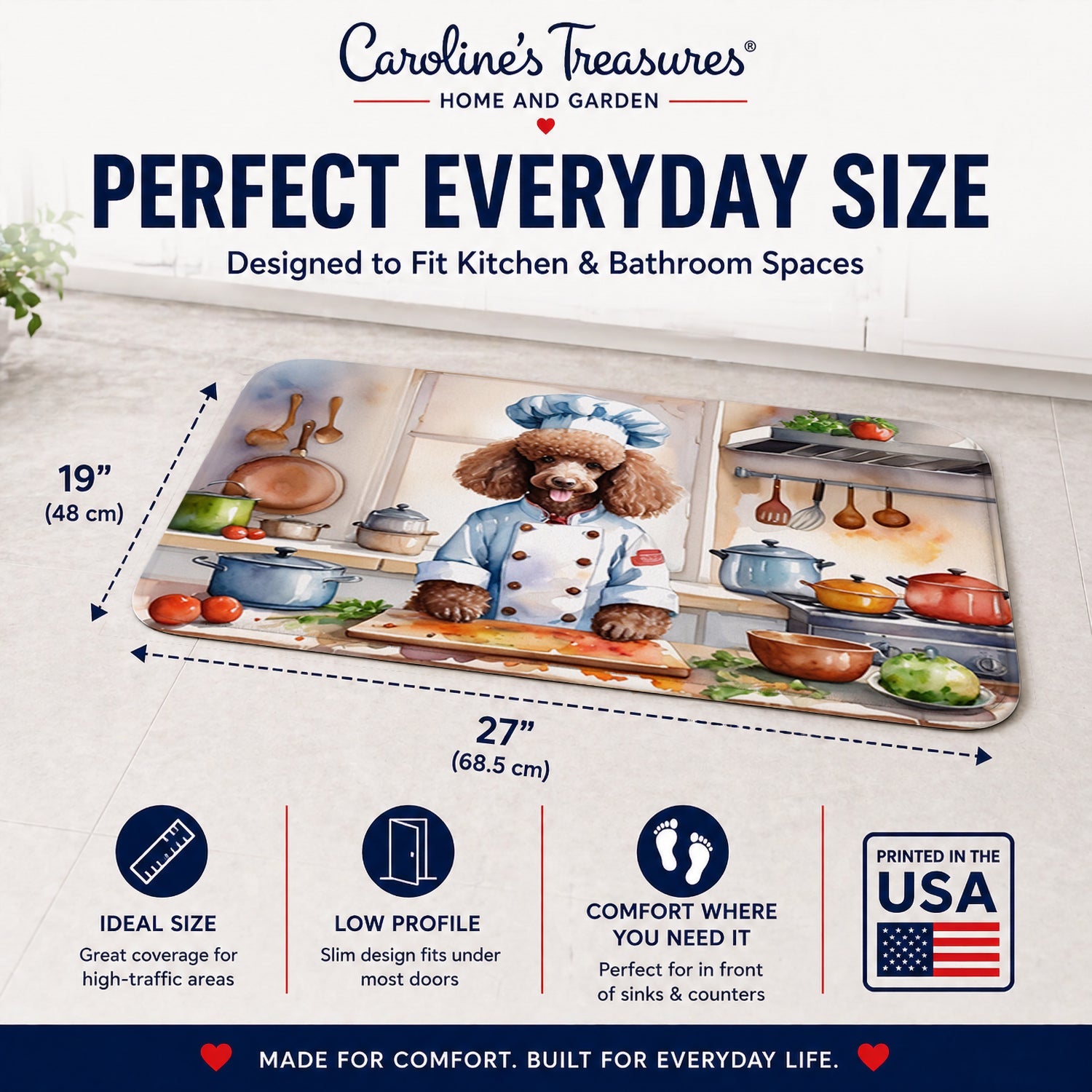 Chocolate Poodle The Chef Memory Foam Kitchen Mat Machine Washable Anti-Fatigue Cushion Comfort Bath or Kitchen Rug