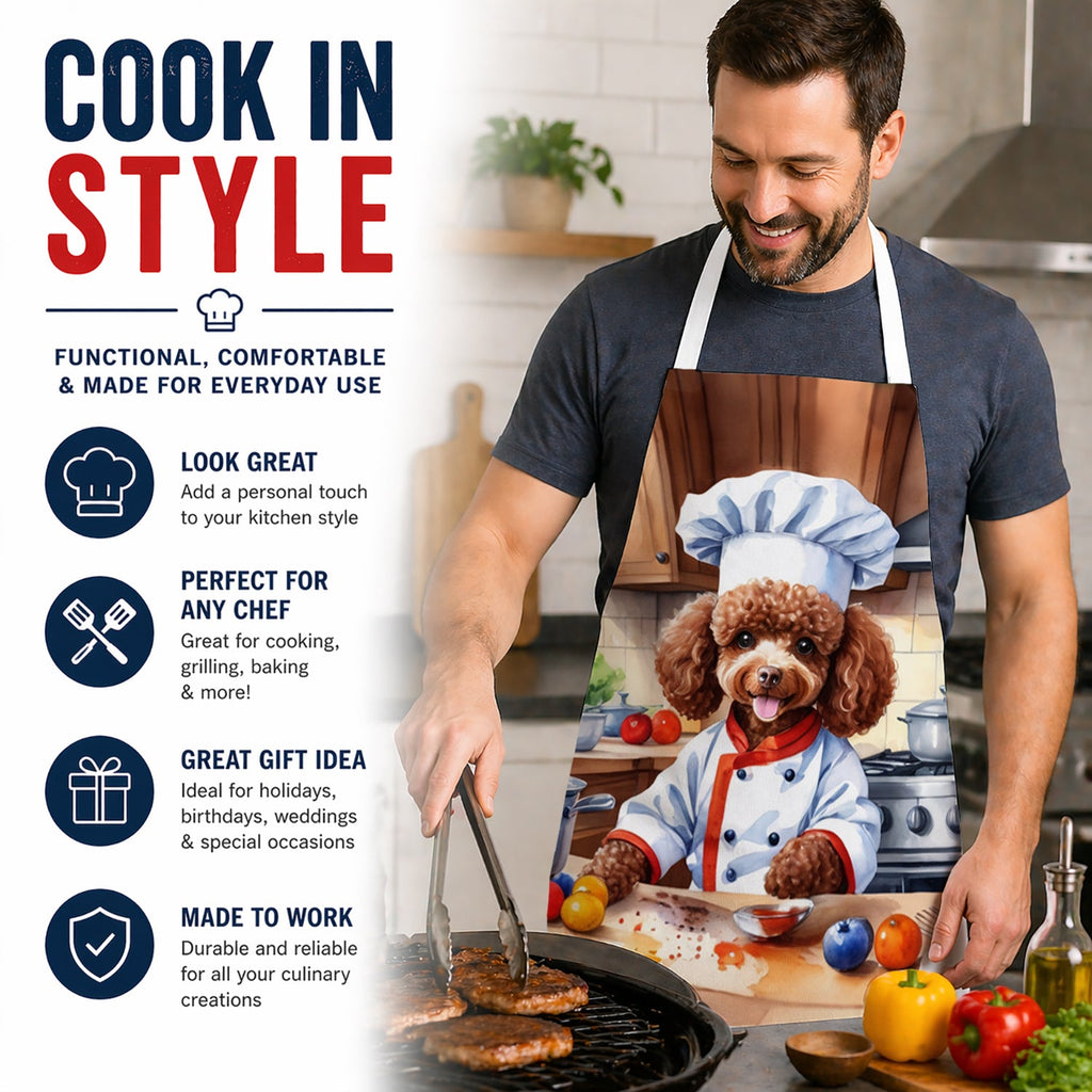 Chocolate Poodle The Chef Apron Cooking Kitchen Server Baking Crafts Gardening for Adult Women Men, Unisex, Large, Multicolor