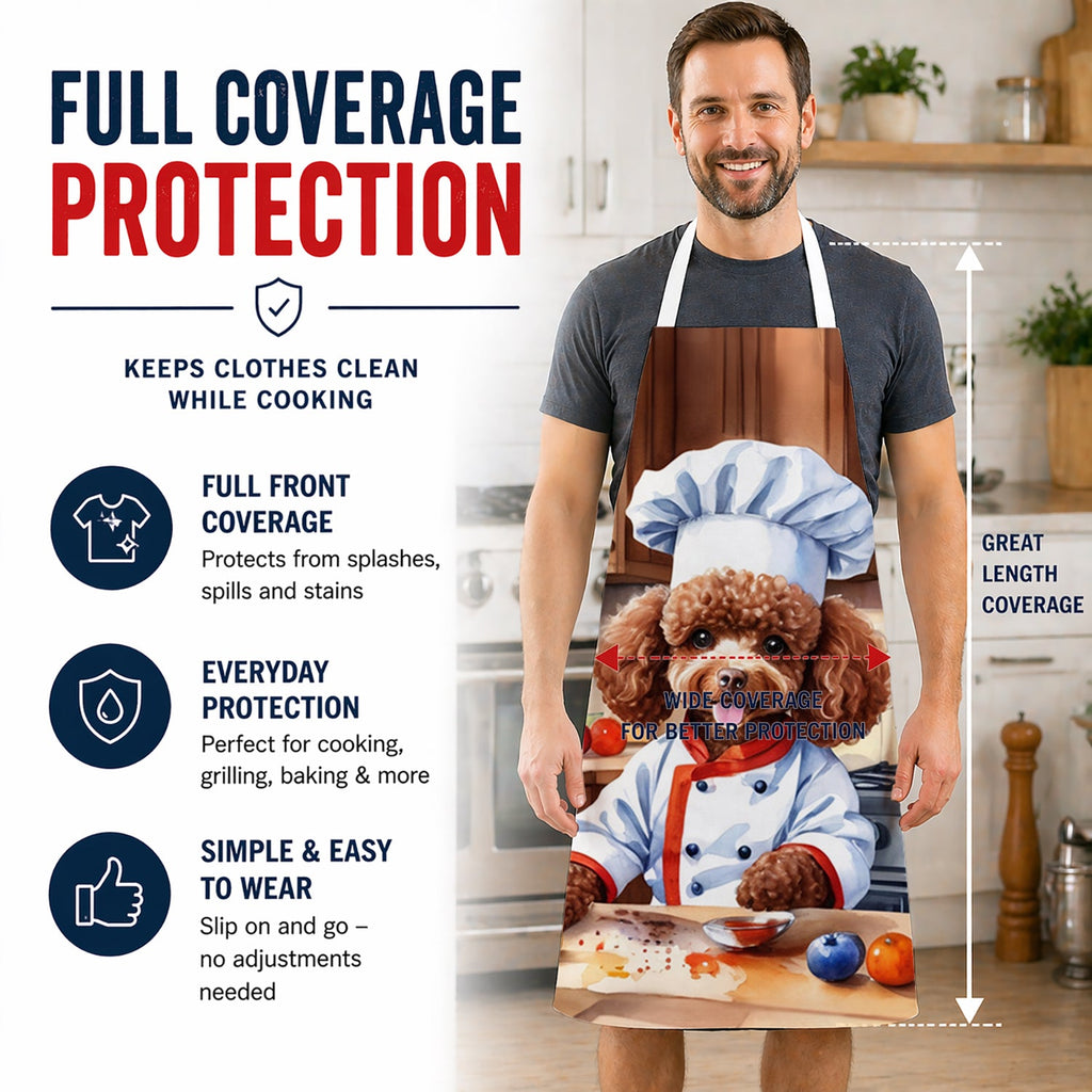 Chocolate Poodle The Chef Apron Cooking Kitchen Server Baking Crafts Gardening for Adult Women Men, Unisex, Large, Multicolor