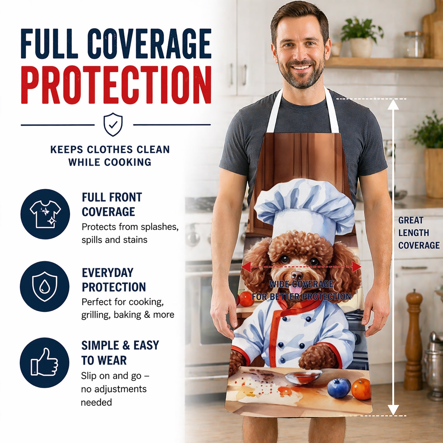 Chocolate Poodle The Chef Apron Cooking Kitchen Server Baking Crafts Gardening for Adult Women Men, Unisex, Large, Multicolor