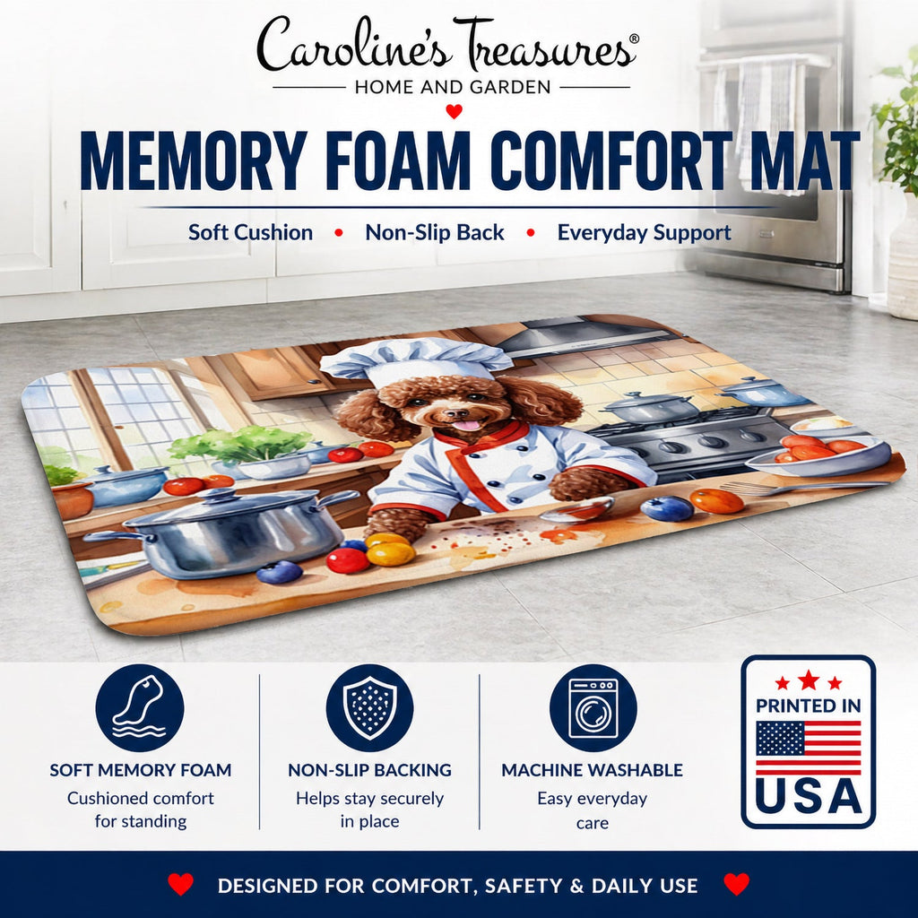 Chocolate Poodle The Chef Memory Foam Kitchen Mat Machine Washable Anti-Fatigue Cushion Comfort Bath or Kitchen Rug