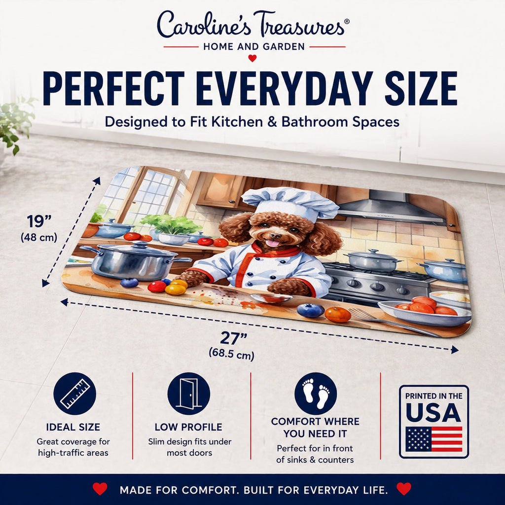 Chocolate Poodle The Chef Memory Foam Kitchen Mat Machine Washable Anti-Fatigue Cushion Comfort Bath or Kitchen Rug