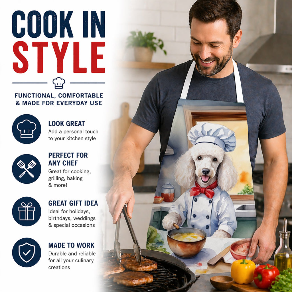White Poodle The Chef Apron Cooking Kitchen Server Baking Crafts Gardening for Adult Women Men, Unisex, Large, Multicolor