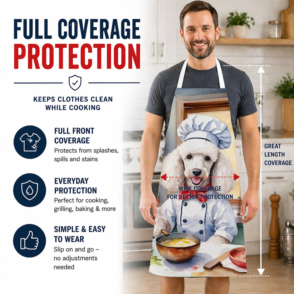 White Poodle The Chef Apron Cooking Kitchen Server Baking Crafts Gardening for Adult Women Men, Unisex, Large, Multicolor