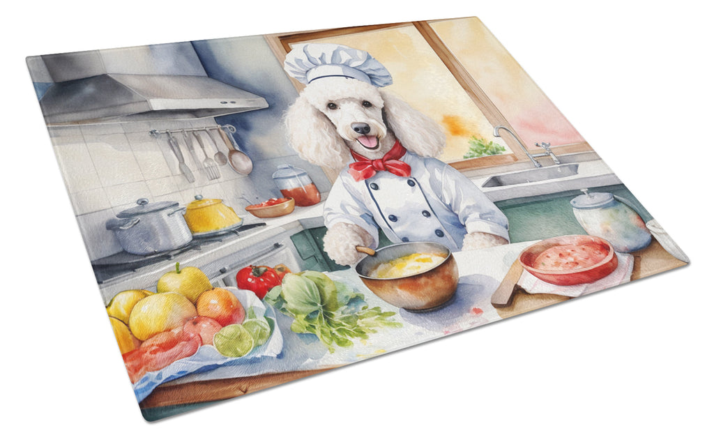 White Poodle The Chef Cutting Board Tempered Glass Kitchen Cutting Surface, Heat Resistant Chopping, Non-Slip Feet, Food Prep & Serving