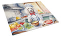 White Poodle The Chef Cutting Board Tempered Glass Kitchen Cutting Surface, Heat Resistant Chopping, Non-Slip Feet, Food Prep & Serving