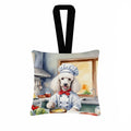 White Poodle The Chef Hanging Square Fabric Ornament 3.5 × 3.5 Decorative Door-Knob & Tree Hanger, Soft Fabric