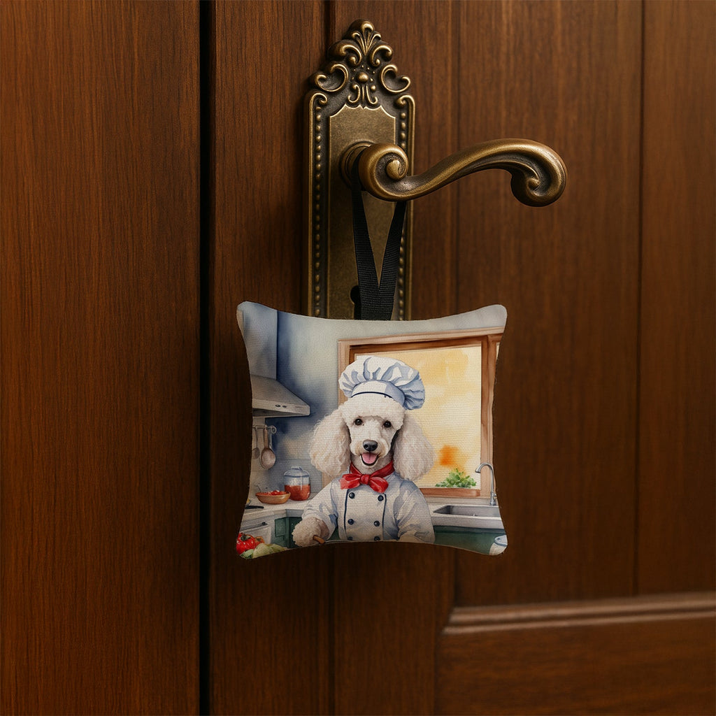 White Poodle The Chef Hanging Square Fabric Ornament 3.5 × 3.5 Decorative Door-Knob & Tree Hanger, Soft Fabric
